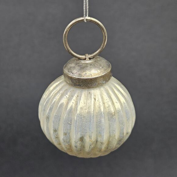 Vintage Mercury Glass Christmas Ornament Ribbed Silver Holiday Ball 2.5 Inch Rou - Picture 1 of 8